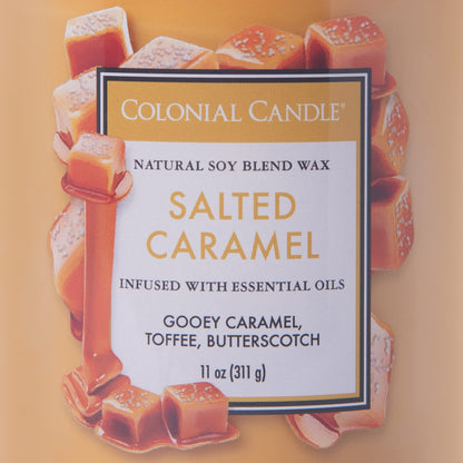 Colonial Candle Salted Caramel Scented Jar Candle, Classic Cylinders Collection, 2 Wick, Yellow, 11 oz - Up to 80 Hours Burn