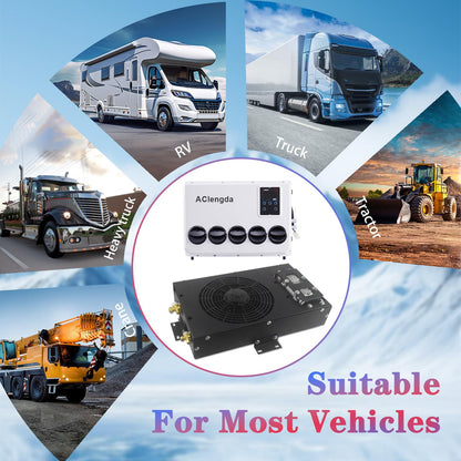 AClengda 12V DC air conditioner bottom hidden RV AC unit, silent 12V air conditioner 9500btu suitable for RV, campers, trucks, trailers, vans, agricultural vehicles, engineering vehicles