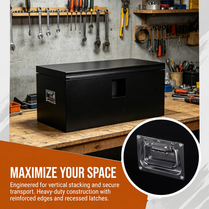 YRCHOFQU 24" x 15" x 15" Heavy Duty Black Steel Truck Bed Tool Box, Trailer Tongue Storage Chest with Weatherproof Seal & Pneumatic Hinge for Pickup, RV, Utility Vehicles