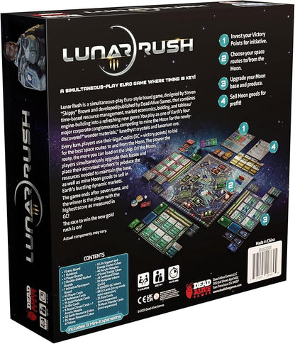 Dead Alive Games: Lunar Rush - Standard Edition - Euro-Style Board Game Moon &amp Space Resource Management Worker Placement Ages 14+ 1-4 Players