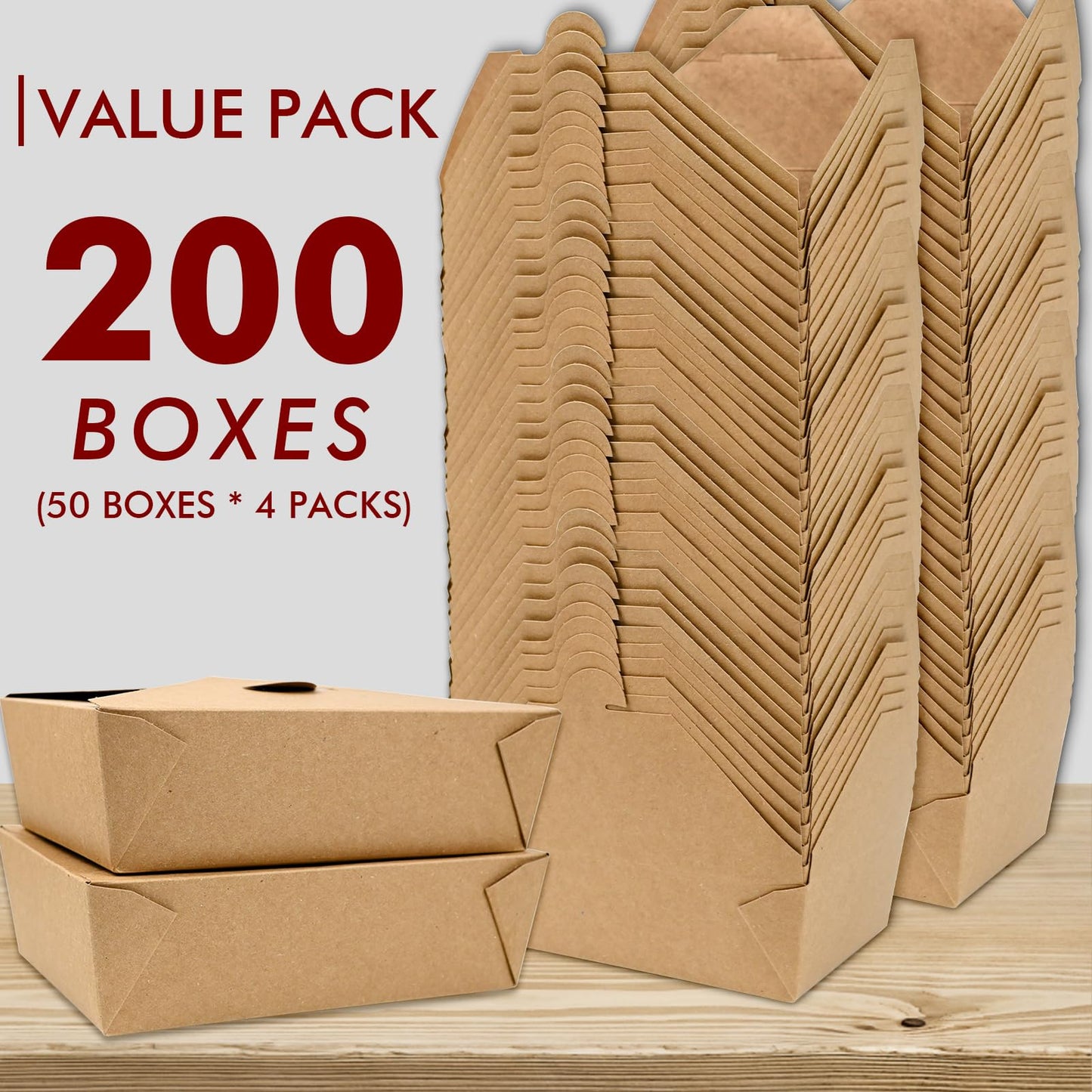 EcoDispose 71 oz Kraft Paper Pack of 200 Fold To Go Containers, Microwaveable Leak and Grease Proof Take Out Boxes for Lunch,Leftover and Restaurant