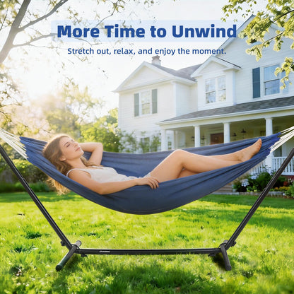 EchoSmile Double Hammock with Detachable Stand - 480 lbs Heavy Duty 2 Person Adjustable Hooks Indoor Outdoor Stand Hammock Durable Steel Frame, Blue