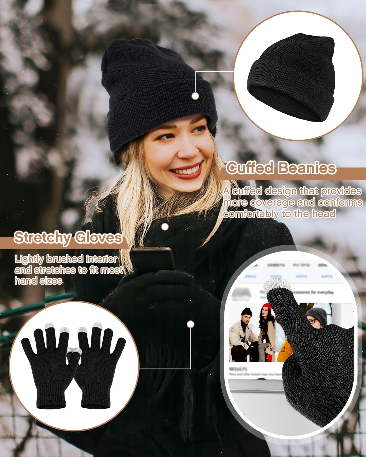 Tranqun 40 Pcs Sleeping Bags for Adult Bulk with Winter Beanie Hat Touch Screen Gloves Scarves, Waterproof Cotton Liner Cold Weather Sleeping Bag for Homeless Camping Indoor Outdoor(Black)