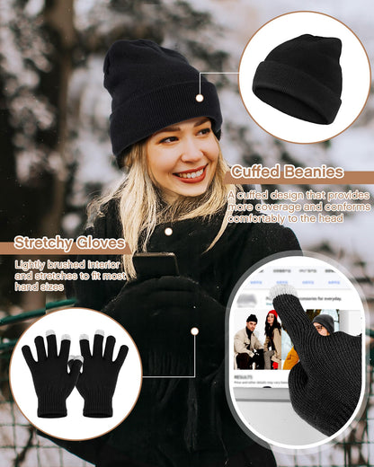 Tranqun 40 Pcs Sleeping Bags for Adult Bulk with Winter Beanie Hat Touch Screen Gloves Scarves, Waterproof Cotton Liner Cold Weather Sleeping Bag for Homeless Camping Indoor Outdoor(Black)