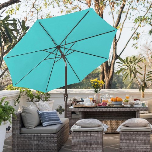 JEAREY 9FT Outdoor Patio Umbrella - Push Button Tilt & Crank | UV Protection & Waterproof (Peacock Blue)