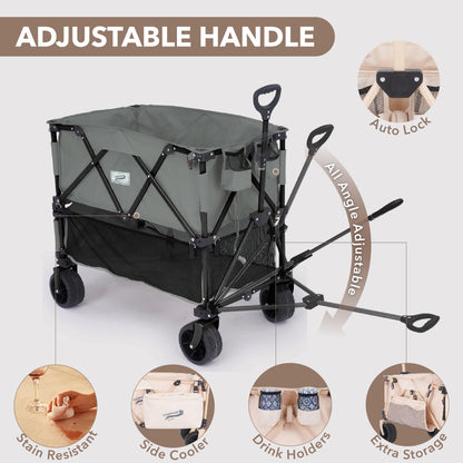 Camphor Designs 400L Collapsible Folding Double Decker Beach Wagon |Heavy Duty Utility Cart Extender|Supports 450lbs|All-Terrain Big Wheels with Breaks for Sports Camping (Grey/Grey)