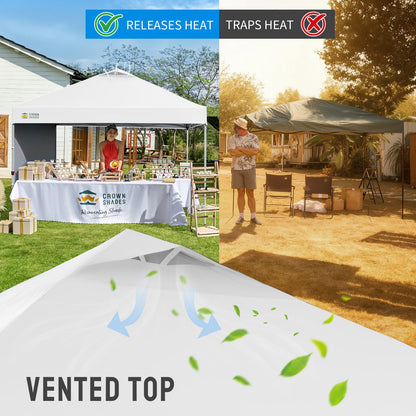 CROWN SHADES Pop Up Canopy with 1 Side Wall - Beach Tent with One Push Setup - Outdoor Sun Shade for Events, Parties, Camping - Gazebo with STO-N-Go Cover Bag, Grid White, 12x12FT