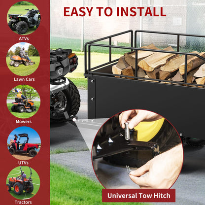 YITAMOTOR ATV Dump Trailer, Heavy Duty Tow Behind Dump Cart, Capacity 750lbs, 15 Cu.Ft., Yard Garden Utility Trailer for Pull Behind Lawn Mower Tractor, Alloy Steel Shelf & Extra 5" Height Guardrail