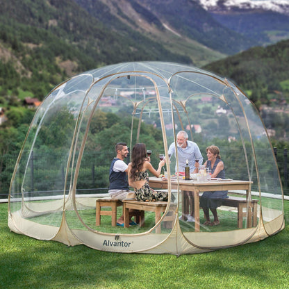 Alvantor® Pop Up Bubble Tent® - 15’ x 15’ Instant Igloo Tent® - 12-15 Person Screen House for Patios - Large Oversize Weather Proof Pod - Cold Protection Camping - Beige