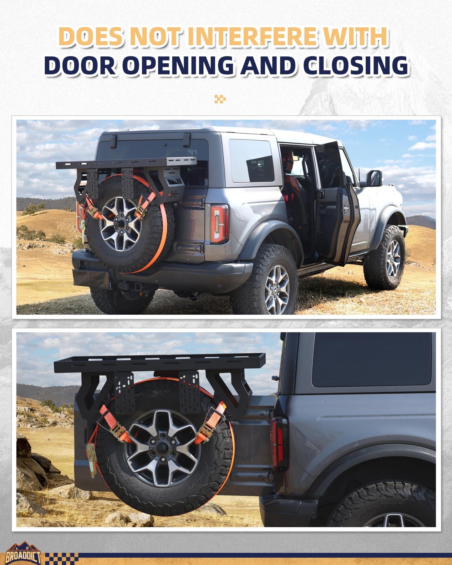 Broaddict Utility Spare Tire Cargo Rack Basket Storage Tray Fit for 1976-2025 Wrangler JK/JL/TJ/YJ/CJ & 2021-2025 Bronco with 27"-40" Tires