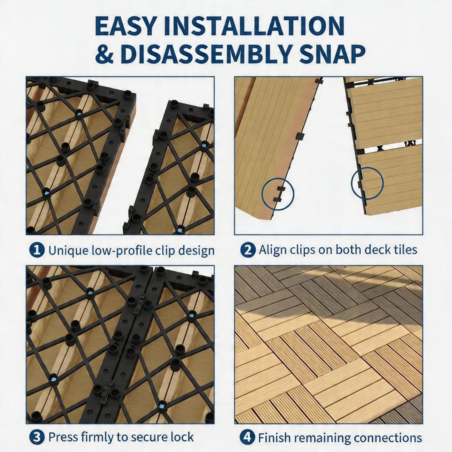 12”X12” Interlocking Deck Tiles Outdoor Waterproof Patio Flooring – Durable Composite Plastic Floor Tiles with Drainage Base, Snap Together DIY for Balcony, Pool, Backyard, Garden, Porch, 27PCS, Brown