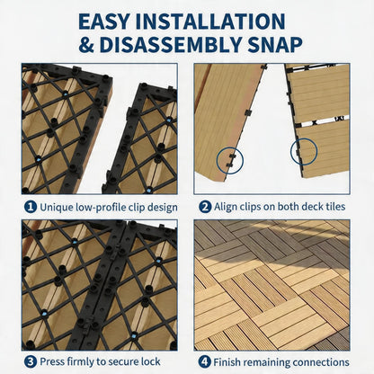 12”X12” Interlocking Deck Tiles Outdoor Waterproof Patio Flooring – Durable Composite Plastic Floor Tiles with Drainage Base, Snap Together DIY for Balcony, Pool, Backyard, Garden, Porch, 27PCS, Brown