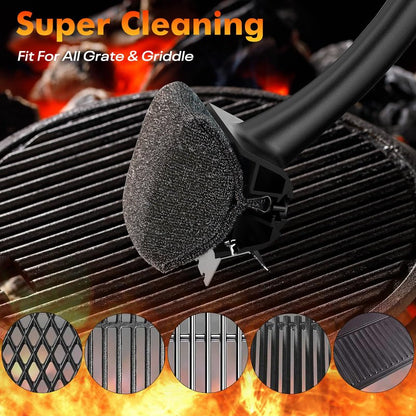 BBQ Grill Brush Bristle Free - Grill Cleaner Brush with Replaceable Heads for Cast Iron/Stainless Steel Porcelain/Gas/Charcoal Grates, Safe Grill Brush for Outdoor Grill, Grill Scraper Cleaning Brush