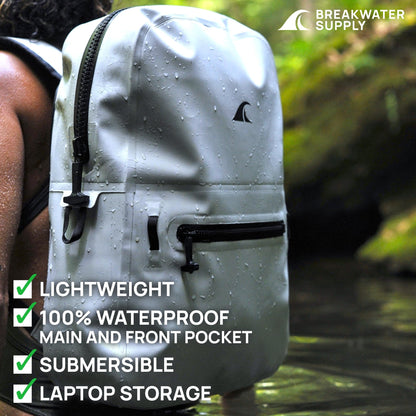 Breakwater Supply Waterproof Preparedness Pack, IP68 Submersible Airtight Backpack and Waterproof Marine First Aid Kit for Boating, Fishing, Kayaking (Fogland Lite 15L Fog White)