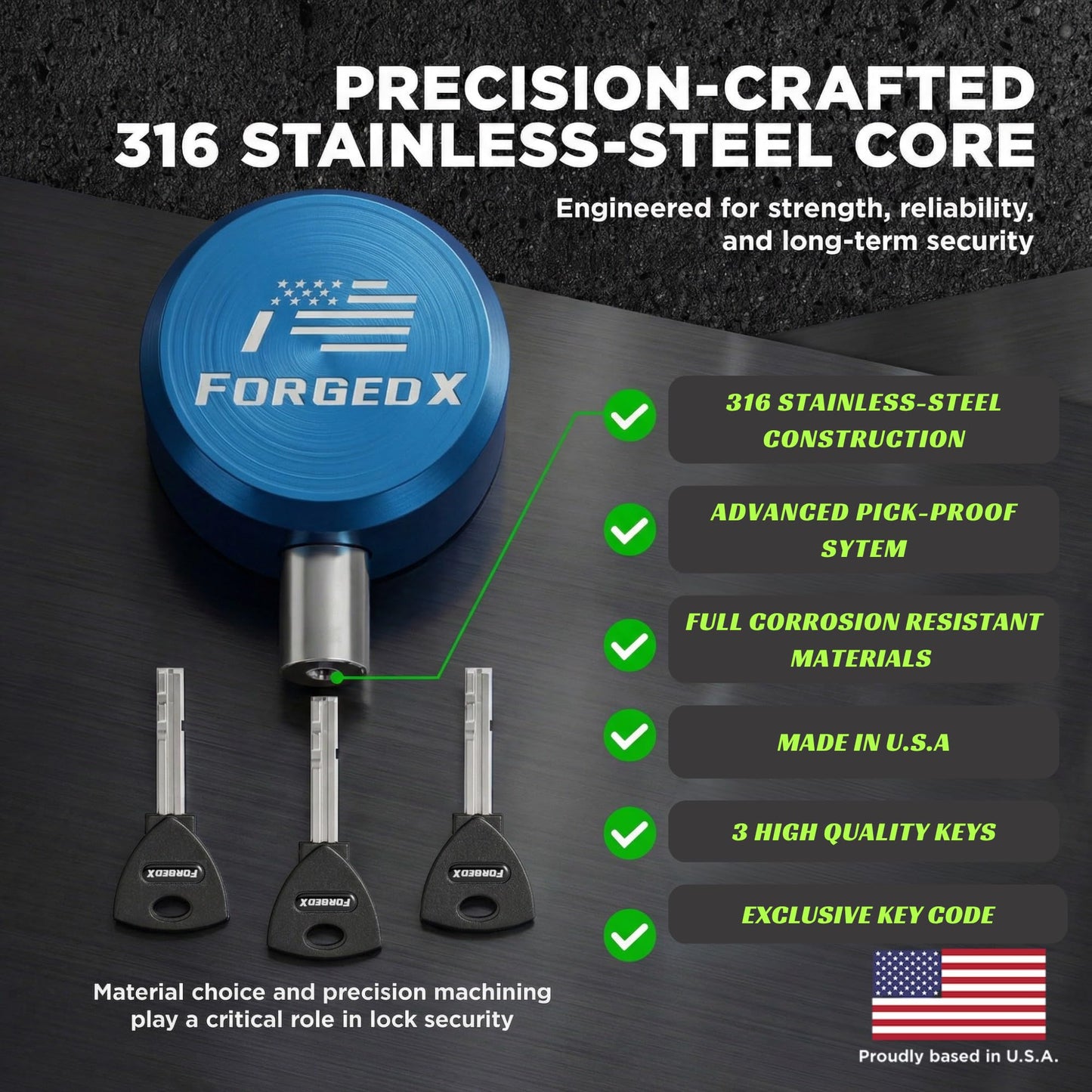 FORGEDX Trailer Lock Heavy Duty Anti Theft, Fits 2 5/16-Inch Couplers, Secures Safety Chains, for Trailers, RVs, and Boats, Stainless Shield Pro,Blue