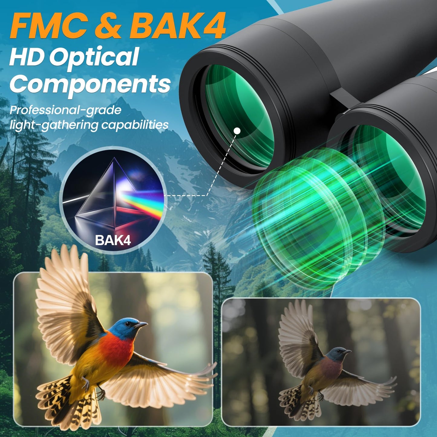 20x80 Binoculars for Adults High Powered - Aurosports 80mm Large Aperture Binocular with Clear Low Light Vision - Long Range Binoculars for Bird Watching Stargazing Hunting Outdoor