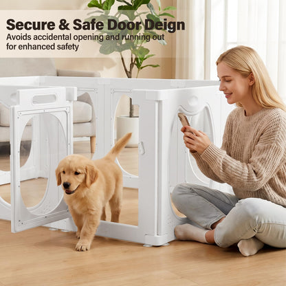 Homgava Clear PET Dog Playpen Indoor, 10-Panel Heavy-Duty Transparent Puppy Playpen, Modular Pet Fence Enclosure for Small Medium Dogs, Easy to Assemble (White,24 Inch H, 10 Panels)