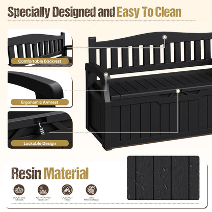 Acurax 80-Gallon Outdoor Storage Bench, Waterproof Deck Box with Lockable Lid & Armrests for Patio, Garden, Pool, Black