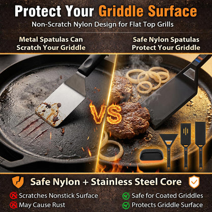 Utheer Griddle Kit, 25" x 16" Pre-Seasoned Cast Iron Flat Top Griddle with Scratch-Free Tools, Universal Grill Griddle for Gas & Charcoal Grills, Camping, Tailgating and BBQ