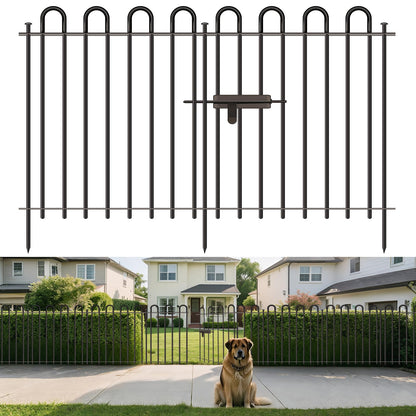 Metal Decorative Garden Fence, 32" High x 26" Wide (9 Panels + 1 Gate) Total Length 21.6 ft, No Dig Dog Fence Outdoor for Yard, Rustproof Animal Barrier Fencing, Garden Edging Border for Yard