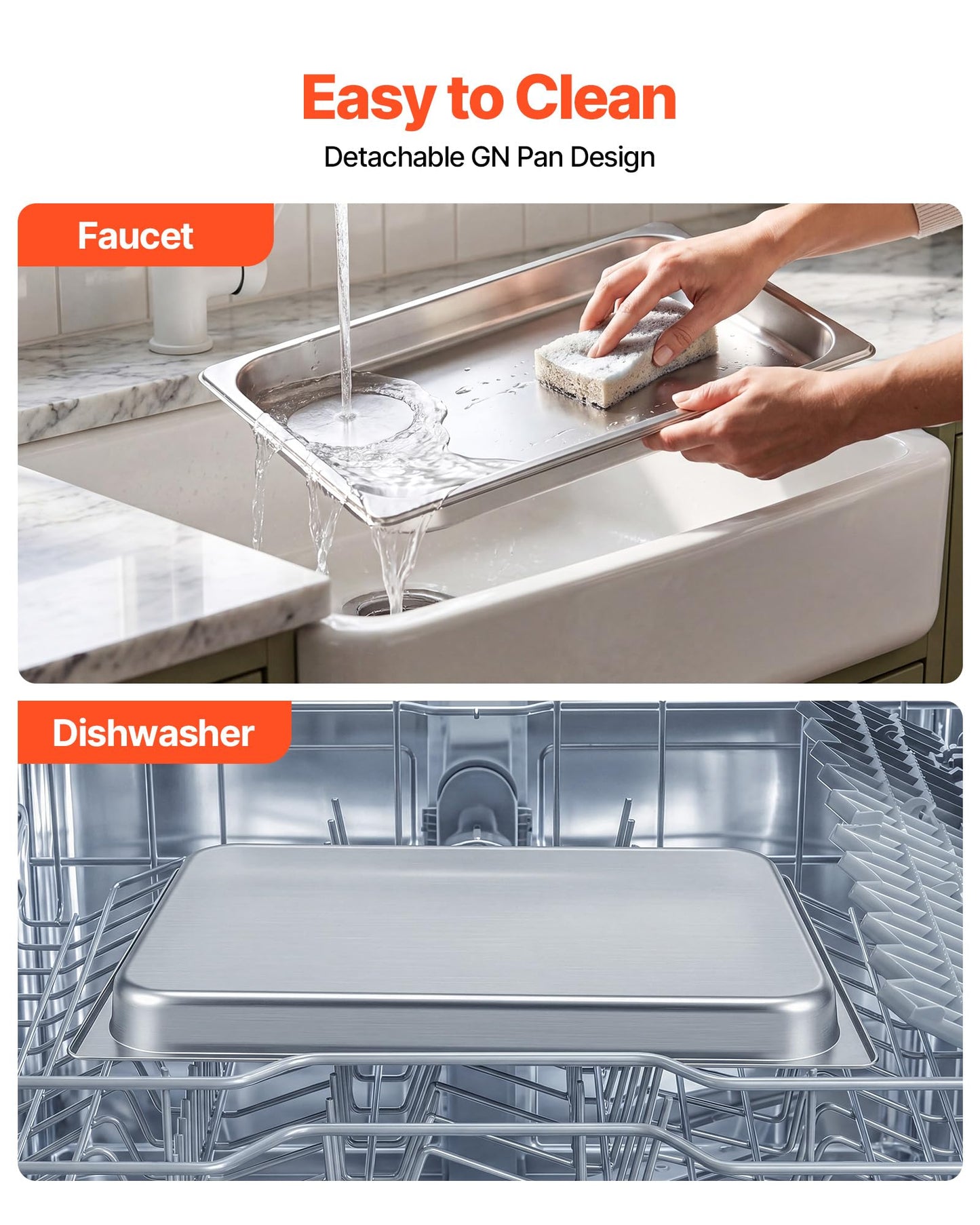 VEVOR Countertop Food Serving Display Container, 2 Tier Stainless Steel Food Salad Server Tray, Buffet Condiment Dispenser, Ice Cooled Rack with Clear Roll Top Cover, for Restaurant Hotel (1/1 Pan x2)