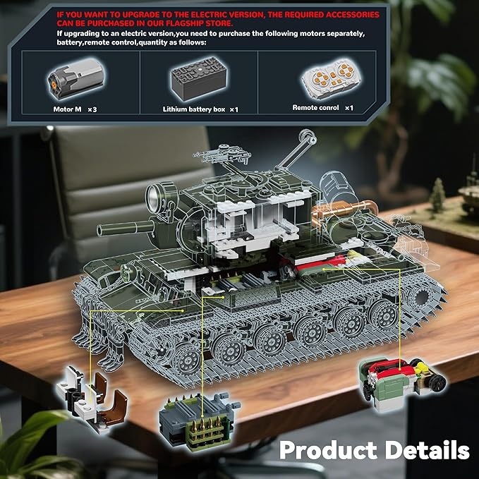 WW2 Army Tank Building Set KV-2 Heavy Military Vehicles Collectible KV2 Model for Boys &amp Adults
