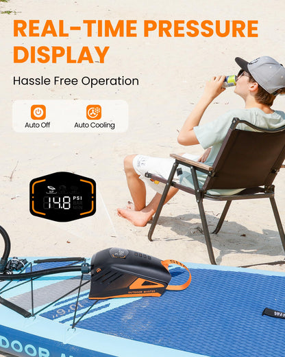 OutdoorMaster Shark 3 Paddle Board Pump Electric - 3'50" Fast Inflation, 20PSI 74Wh Rechargeable SUP Air Pump- Auto-Off & Deflation, 12V/15.8V DC & Type-C Input, 8 Nozzles for Inflatables, Boats,Kites