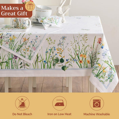 Maison d' Hermine Table Cloth Rectangle Table 100% Cotton 70 x 140 Inches Tablecloth Reusable Decorative for Dining Kitchen Room Farmhouse Home Gifts for Mothers Day Spring Summer - Fleurs De Mai