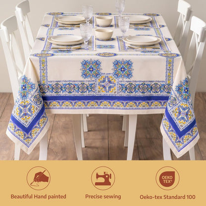 Maison d' Hermine Premium Table Cloth Rectangle Table 100% Combed Cotton 120 x 70 Inches Tablecloth Reusable Decorative for Dining Room, Farmhouse, Home, Party, Festive & Wedding - Sciacca
