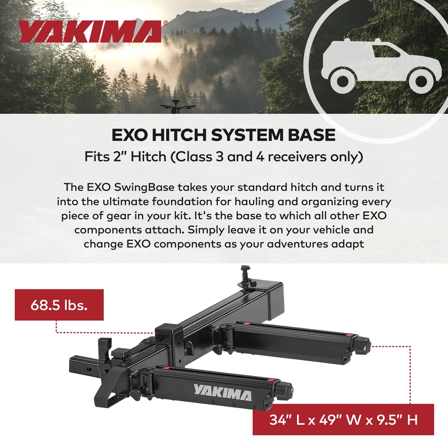 Yakima Swing Rack, Hitch Cargo System w/ Accessory Arm & Locks, EXO SwingBase, 2 In, Black - Heavy-Duty Car Vehicle Storage Accessories for Travel and Camping