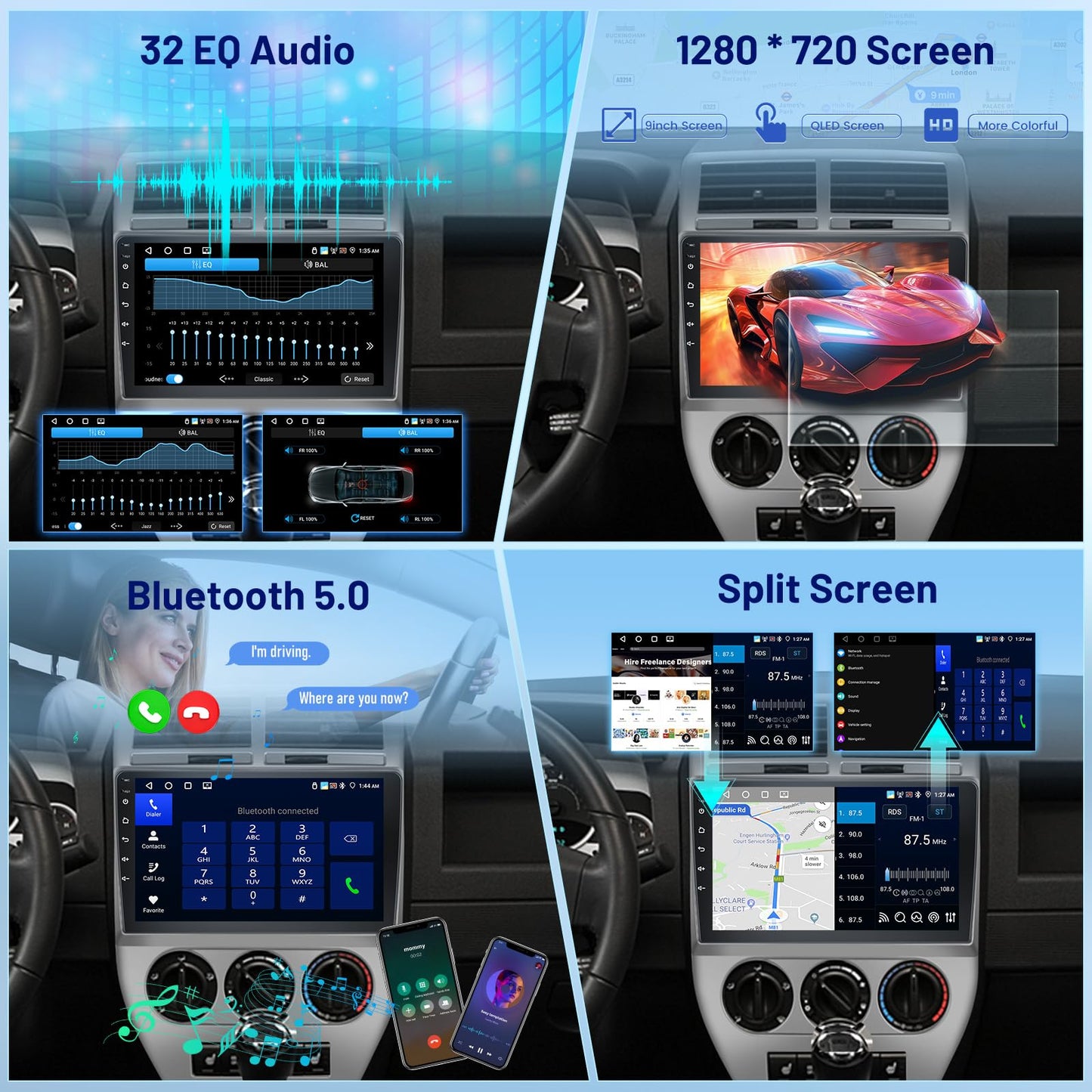 4G+64G Volxcereo Car Radio for Jeep Compass Patriot 2007 2008 2009, 10.1 inch Android Touchscreen Compass Stereo with Carplay/Android Auto, GPS Navigation, WiFi, Bluetooth, SWC, FM/RDS