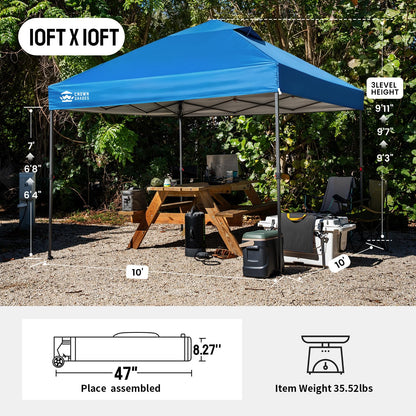 CROWN SHADES 10x10 Pop Up Canopy Tent - Patented Center Lock One Push Instant Outdoor Canopy Beach Tent with STO-N-Go Bag 8 Stakes & 4 Sand Bags，Blue