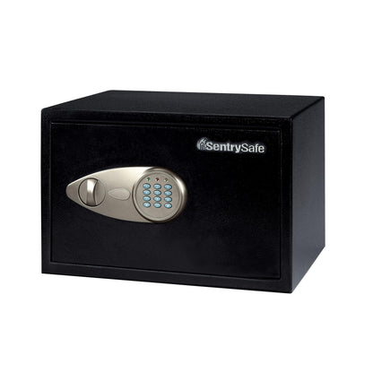 SentrySafe Safe with Digital Keypad Lock, Steel Safe with Interior Lining and Bolt Down Kit for Money, Jewelry, Electronics, 0.58 Cubic Feet, 8.7 x 13.8 x 9.7 Inches, X055