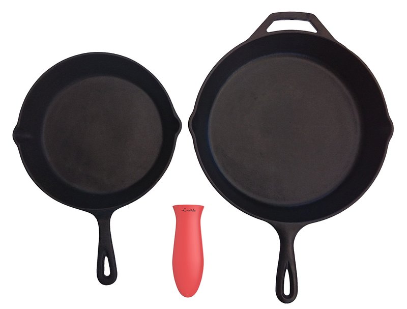 Silicone Hot Handle Holder + Assist Holder, Potholder (2-Pack Mix Red) for Cast Iron Skillets, Pans, Frying Pans & Griddles, Metal and Aluminum Cookware Handles - Sleeve Grip, Handle Cover