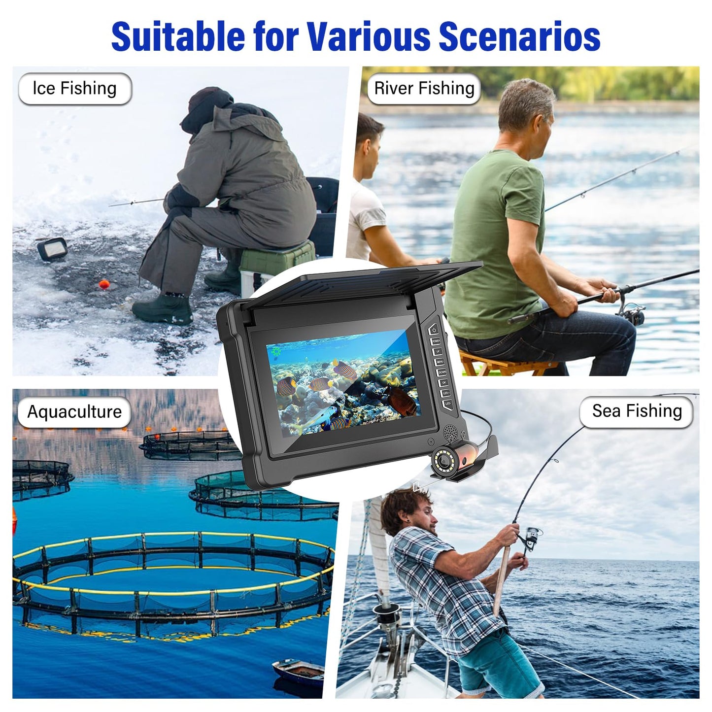 EIXAUP Underwater Fishing Camera, 7 inch HD IPS Monitor 1200TVL IP68 Wateproof Camera with 6 Pcs LED Lights + 6 Pcs IR Infrared Lights, 165°Wide Angle for Ice, Boat and Lake Fishing(100 FT/30 M)