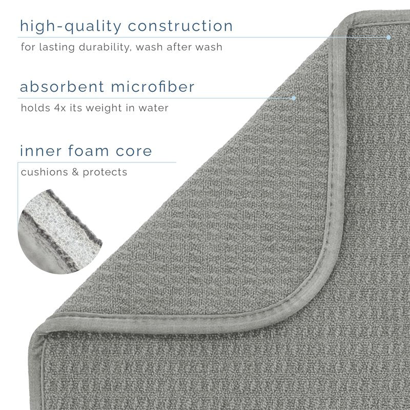 S&T INC. Dish Drying Mat, 16” x 18”, Absorbent Microfiber Kitchen Counter Mat, Dish Drying Pad for Dishes, Utensils, Pots and Pans, Large, Grey