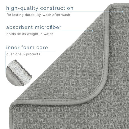 S&T INC. Dish Drying Mat, 16” x 18”, Absorbent Microfiber Kitchen Counter Mat, Dish Drying Pad for Dishes, Utensils, Pots and Pans, Large, Grey