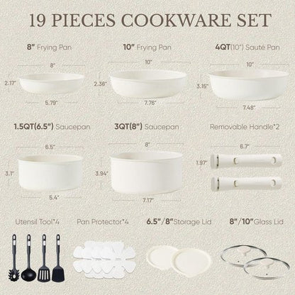 CAROTE 19pcs Pots and Pans Set, Nonstick Cookware Set Detachable Handle, Induction Kitchen Cookware Sets Non Stick with Removable Handle, RV Cookware Set, Oven Safe