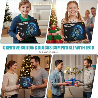 Mechanical Jellyfish Building Block Set with LED Light Bionic Glowing Mech Jellyfish Movable Linkage Gears Sea Animal Collection Toy Desk Decor Creative Gifts for Ages 8+(1146PCS)