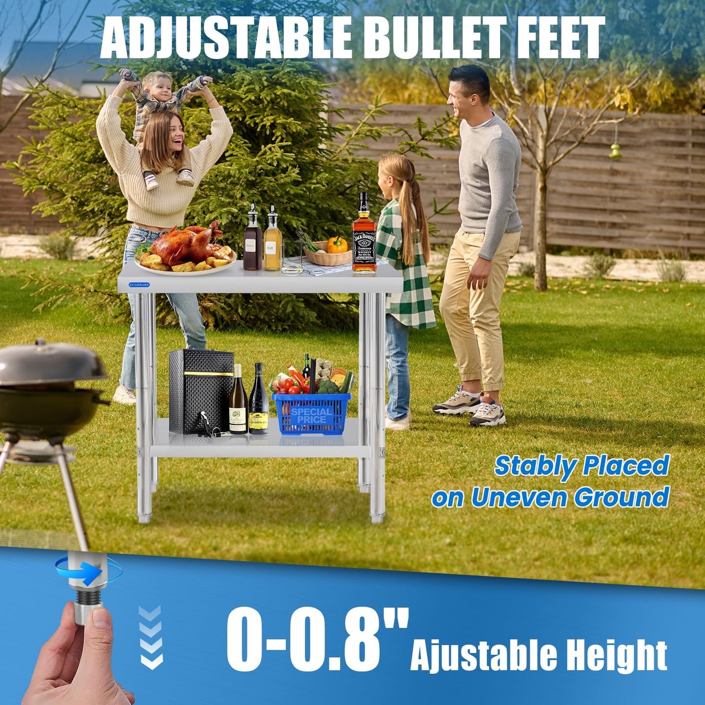 KUARBARR Stainless Steel Table for Prep & Work with Undershelf 24 x 36 Inches NSF Metal Commercial Kitchen Prep Table with Adjustable Under Shelf Worktable for Restaurant Home Outdoor