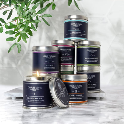 Charles Farris Luxury Scented Candle – Tin, Hand-Poured, Long Lasting, Clean Burning, 300g / 10.5oz, Burns for up to 40 Hours, Made in England – Orange Blossom, Jasmine & Green Mulberry – Elizabeth