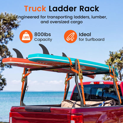 JY PERFORMANCE Truck Ladder Racks 800Ibs Capacity Extendable Pick-up Truck Bed Ladder Rack, Universal Heavy Duty (NO Drilling)