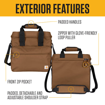 Carhartt Thick Foam Fully Insulated Cold Front Coolers, Premium Ice Retention, Durable Water Resistant Material W/Front Zippered Pocket, 24 Can Lunch Cooler, Bluestone