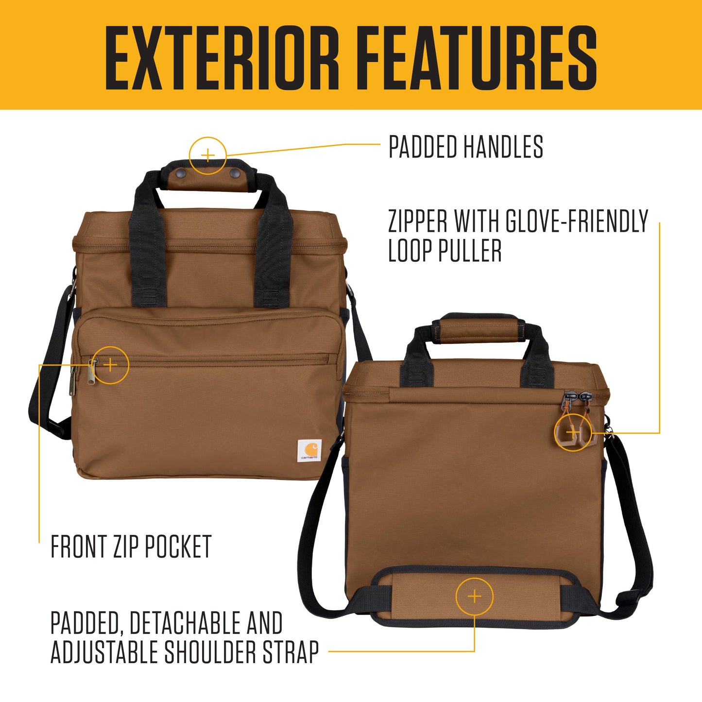 Carhartt Thick Foam Fully Insulated Cold Front Coolers, Premium Ice Retention, Durable Water Resistant Material W/Front Zippered Pocket, 24 Can Lunch Cooler, Oiled Walnut