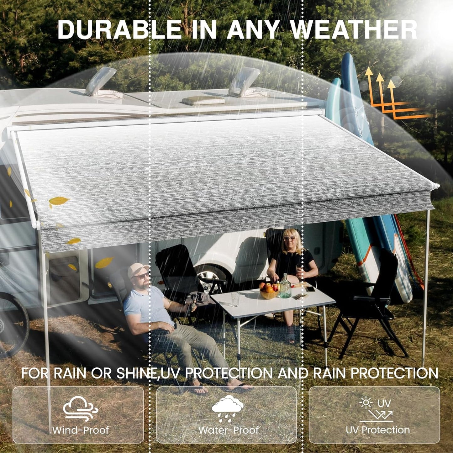 Glamful RV Awning Fabric Replacement 19.5oz Heavy-Duty Vinyl, 21FT(Fabric20'2") Camper Awning Fabric, Weatherproof, UV-Resistant, Cold-Crack Tested, Fit for RVs, Travel Trailers, Gray Fade