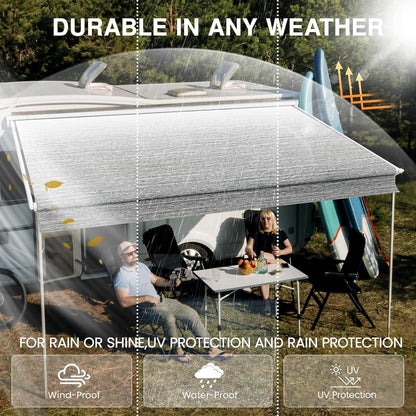 Glamful RV Awning Fabric Replacement 19.5oz Heavy-Duty Vinyl, 21FT(Fabric20'2") Camper Awning Fabric, Weatherproof, UV-Resistant, Cold-Crack Tested, Fit for RVs, Travel Trailers, Gray Fade