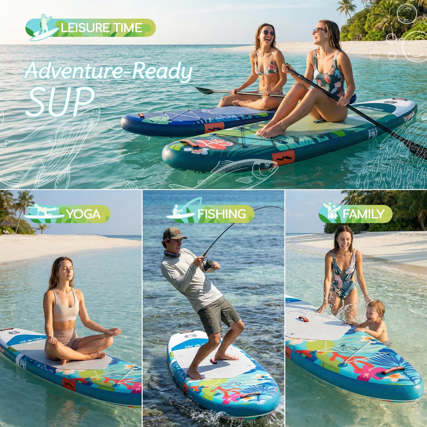 FOJ JOYFOUNTAIN 10'/11' Inflatable Stand Up Paddle Board with Premium SUP Paddleboard Accessories, Wide Stable Anti-Slip EVA Deck,Paddle Boards for Adults & Youth of All Skill Levels (11' Whale)