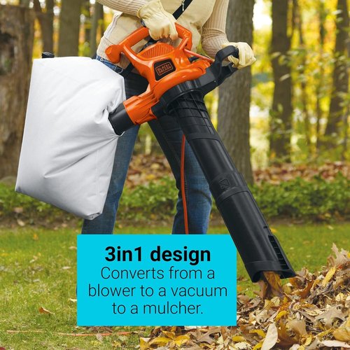 BLACK+DECKER 3-in-1 Corded Leaf Blower, Vacuum & Mulcher - 230 MPH, 12 Amp Handheld Power