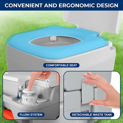 SereneLife 5.2 Gal Portable Camping Toilet For Adults, 100+ Flushes, Porta Potty Camp Toilet with Detachable Waste Tank, Level Indicator, Carry Bag, Suitable for Camping, Hiking, and Boating
