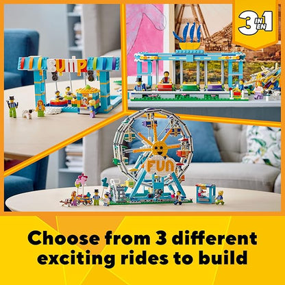 Lego Creator 3in1 Ferris Wheel 31119 Building Kit with Rebuildable Toy Bumper Cars Boat Swing and 5 Minifigures New 2021 (1002 Pieces)